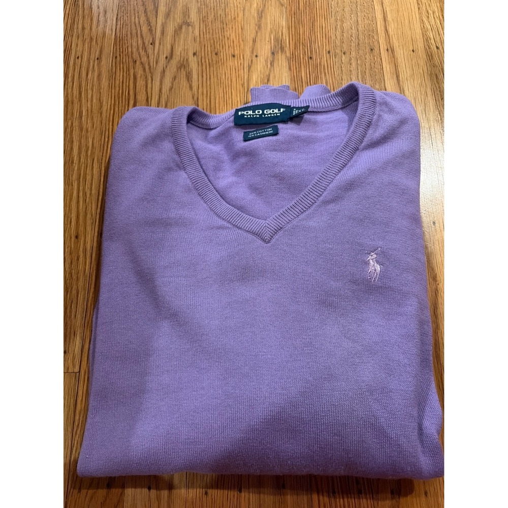 Polo Golf Ralph Lauren Purple Cotton Cashmere V-Neck Sweater Mens XL